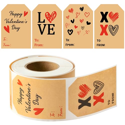 Haooryx 280 Stück Love Heart Geschenkanhänger Aufkleber Geschenkverpackung, 4 Designs, selbstklebend, Kraftpapier, Name, beschreibbare Etiketten für Hochzeit, Verlobung, Geschenke, Paket, Umschlag von Haooryx