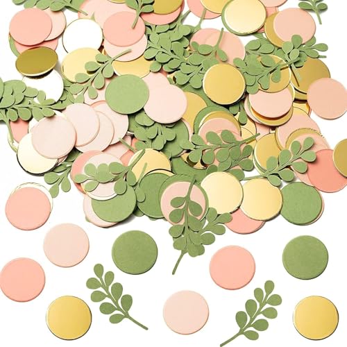 Haooryx Runde Streudeko-Confetti-Punkte - 300Pcs Sage Olive Green Peach Blush Runde Streudeko-Confetti-Punkte Greenery Eucalyptus Paper Craft Kit Tischdeko Brautparty Hochzeit Baby-Dusche Geburtstag von Haooryx