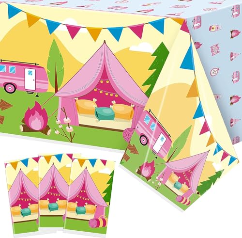 Haooryx Rosa Camping-Plastik-Tischdecken - 3er-Pack wasserdichte Rechteckige Tischdecken Camping Neujahr Geburtstag Babyparty Kinderfeiern Picknick Gartenfest Praktische Partydekoration Wasserdicht von Haooryx