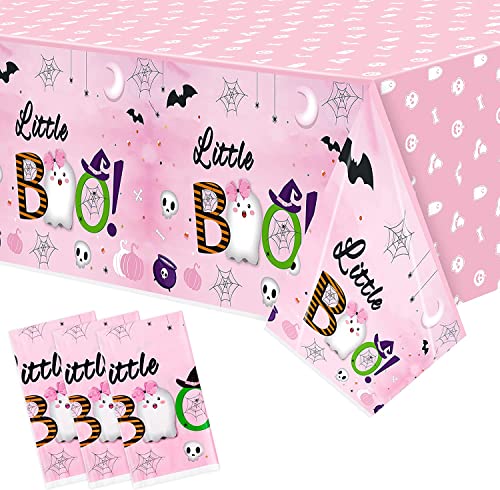Haooryx 3Stück Little Boo Tischdecke Niedlich Karikatur Fledermaus Geister Skelett Halloween Party Tischtuch Wasserdicht Rosa Tischdecke für Kinder Geburtstag Dekoration Baby Dusche Party Zubehör von Haooryx