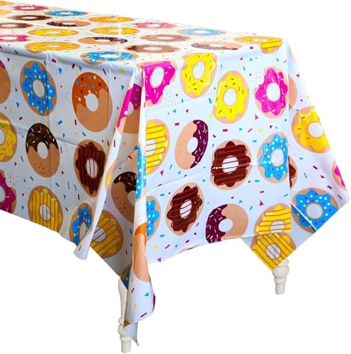 Haooryx Bunte Donut-Party-Tischdecken - 4Pack Donut-Rechteckige Tischdecken Wasserdicht Einweg-Plastik-Tischdecken Kindergeburtstag Picknick Partydekoration Spielzimmer-Dekoration Picknick-Accessoires von Haooryx