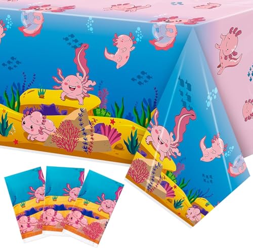 Haooryx Axolotl Party Tischdecken - 3er-Pack Bunte Axolotl Wasserdicht Langlebig Einweg Kindergeburtstag Baby-Dusche Camping Themenpartys Sommerereignisse Mit Leuchtenden Farben Cartoon-Axolotl-Muster von Haooryx
