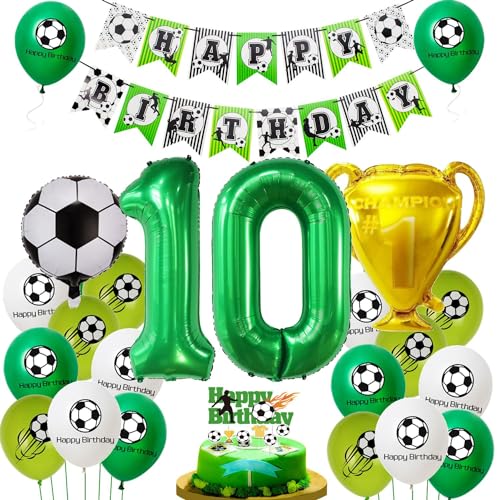 10 Jahr Fussball Geburtstag Deko, 10 Jahr Jungen Fußball Luftballons, Fußball 10 Geburtstag Deko, Luftballon 10. Geburtstag Grün, Fussball 10. Luftballon, Ballon 10 Geburtstag Junge Fussball von Haosell