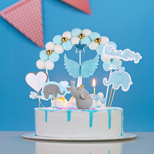 10 Stück Kuchendeko Baby Shower Blau Tortendeko Junge Babyparty Kuchen Topper It's a Boy Kuchen Topper Elefante Kuchen Zubehör Tortendekoration Baby Taufe von Haosell