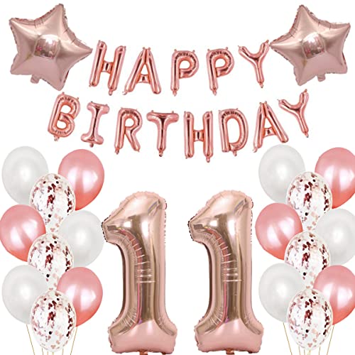 Luftballon 11. Geburtstag Mädchen Rosegold deko Folienballon 11 jahre Geburtstags deko Mädchen Rosegold set happy Birthday 11 Geburtstagsdeko Mädchen Ballon 11 jahre Geburtstag Dekoration set(11) von Haosell