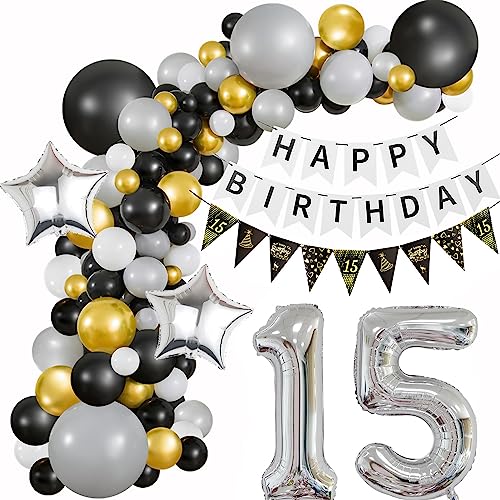 15 Geburtstag Deko Mädchen 15 Jahr Geburtstag Schwarz Grau Gold Geburtstagsdeko 15 Luftballon Jungen Deko 15 Geburtstag Ballon Girlande 15 Luftballons Girlande Schwarz Grau Ballon 15 Geburtstag von Haosell