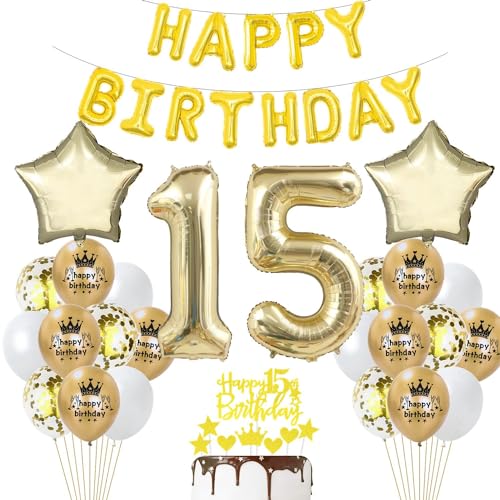 15 Geburtstag Mädchen Deko Luftballon 15. Geburtstag Deko Gold 15 Jahre Party Dekoration Champagner Gold 15 Geburtstag Deko Junge Mädchen Geburtstagsdeko 15 Jahre Luftballon 15 Jahre Gold Weiß Gold von Haosell