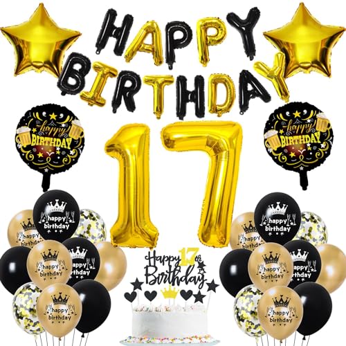 17 Geburtstag Deko Schwarz Gold 17. Geburtstag Junge Mädchen Gold 17 Jahr Geburtstagdeko 17. Ballon Deko 17 Jahr Party Decoration Luftballons 17 Schwarz 17 Tortendeko von Haosell