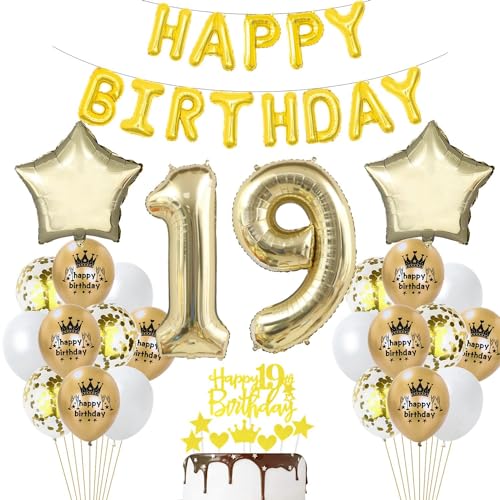 19 Geburtstag Mädchen Deko Luftballon 19. Geburtstag Deko Gold 19 Jahre Party Dekoration Champagner Gold 19 Geburtstag Deko Junge Mädchen Geburtstagsdeko 19 Jahre Luftballon 19 Jahre Gold Weiß Gold von Haosell