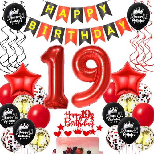 19. Geburtstags Luftballons Rot Schwarz, Geburtstagsdeko 19 Jahre Mädchen Rot, Luftballons 19. Geburtstag Rot Schwarz Dekoration, Rot Schwarz 19. Geburtstag Luftballons, Ballons 19 Jahre Junge von Haosell