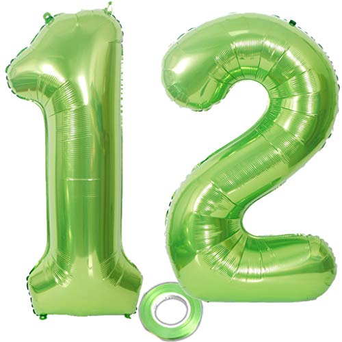 2 Luftballons Zahl 12 Grün , Zahlballon 12 Grün , Luftballons 12 Geburtstag deko Junge Mädchen Grün XXXL Riesen Folienballon 12,40"Aufblasbar Heliumballon 12 jahre Geburtstag Deko Junge Mädchen(12) von Haosell