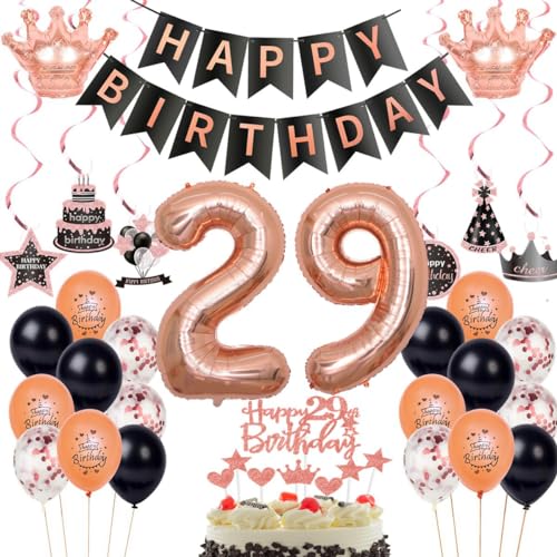 29. Geburtstag Dekorationen Rosegold Schwarz,Luftballon 29 Rosegold,Ballons 29 Geburtstag Frauen,Deko 29. Frau Schwarz,Geburtstagsdeko 29 Jahr Frau,Party Deko 29 Jahre von Haosell