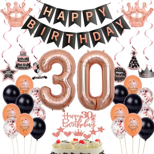 30. Geburtstag Dekorationen Rosegold Schwarz,Luftballon 30 Rosegold,Ballons 30 Geburtstag Frauen,Deko 30. Geburtstag Frau Rosegold Schwarz,Geburtstagsdeko 30 Jahr Frau,Party Deko 30 Jahre von Haosell