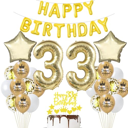 33 Geburtstag Frau Deko Luftballon 33. Geburtstag Deko Gold 33 Jahre Party Dekoration Champagner Gold 33 Mann Frau Geburtstagsdeko 33 Jahre Luftballon 33 Gold Weiß Gold von Haosell