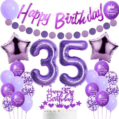 35. Geburtstag Dekoration für Frauen - Lila Tortendeko, Party Deko, Luftballons und Ballon Set - Geburtstagsdeko 35 Jahre 35. Geburtstag Dekoration für Frauen - Lila Tortendeko, Party Deko, Luftballons und Ballon Set - Geburtstagsdeko 35 Jahre von Haosell