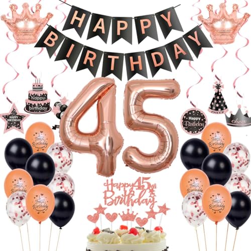 45. Geburtstag Dekorationen Rosegold Schwarz,Luftballon 45 Rosegold,Ballons 45 Geburtstag Frauen,Deko 45. Geburtstag Frau Rosegold Schwarz,Geburtstagsdeko 45 Jahr Frau,Party Deko 45 Jahre von Haosell