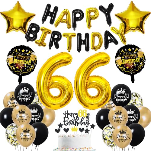 66 Geburtstag Deko Schwarz Gold 66. Geburtstag Mann Frau Gold 66 Jahr Geburtstagdeko 66. Ballon Deko 66 Jahr Party Decoration Luftballons 66 Schwarz 66 Tortendeko von Haosell