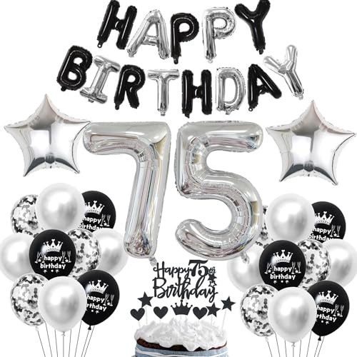 75 Geburtstag Deko Schwarzes Silber Deko 75. Geburtstag Mann Schwarz Tortendeko 75 Frau 75 Dekoration 75 Jahre Silber Party Ballons 75. Schwarz Silber von Haosell