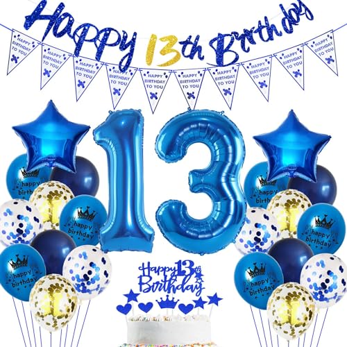 Blau 13. Geburtstag Dekoration Junge - Luftballon Party Deko Set für Jungen Geburtstagsdeko 13 Jahre von Haosell