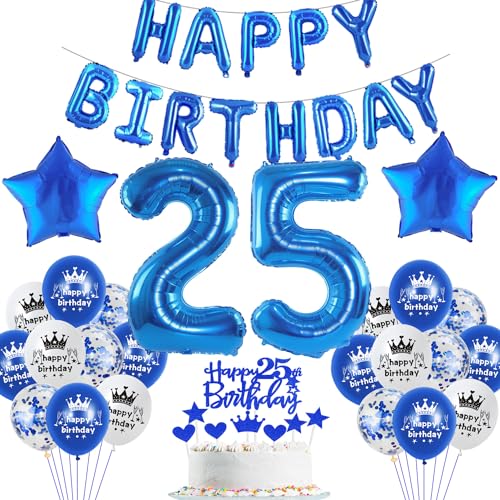 Blau Luftballon 25. Geburtstag mann deko Folienballon 25 Geburtstags mann party dekorationen happy Birthday Girlande Banner Blau Geburtstagsdeko 25 jahre mann Ballon deko 25. Geburtstag Männer von Haosell