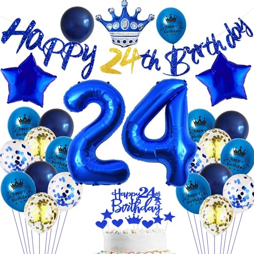 Luftballons 24. Geburtstag Dekoration - Blau Deko Set für Mann und Männer - Party Ballons und Zubehör von Haosell