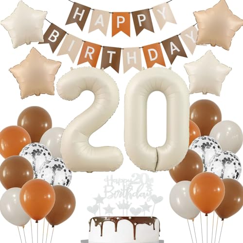 Boho 20. Luftballon Beige, Deko 20. Geburtstag Frau, Luftballon 20 Jahre Creme, Deko 20 Jahre Frauen Mann Ballon, Braun 20 Geburtstag, 20 Jahr Geburtstagdeko Beige Nude von Haosell