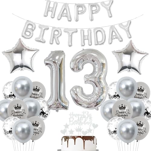 Deko 13. Geburtstag Junge Silber Luftballon 13 Jahre Silber Party Ballons 13 Geburtstag Dekoration 13 Geburtstags ballon Mädchen Luftballon 13 Jahre Party Deko von Haosell