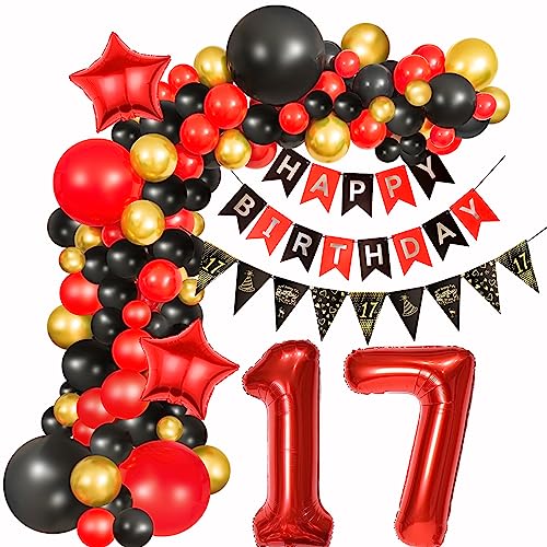 Deko 17. Geburtstag Mädchen 17 Luftballon Girlande Rot Schwarz 17 Geburtstag Junge Deko Luftballon Rot 17 Geburtstag Dekoration Rot Schwarz 17 jahre Geburtstag Deko Ballon Gold 17 Party Ballon Arch von Haosell