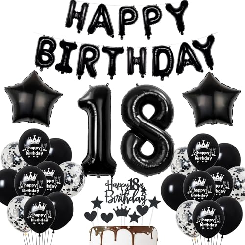 Deko 18. Geburtstag Junge Schwarz Tortendeko 18 Geburtstag Mädchen Luftballons 18. Schwarz Party Ballons 18 Dekoration Geburtstagsdeko 18 Jahre Jungen Deko Schwarze von Haosell