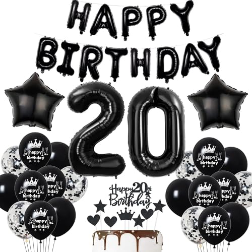 Deko 20. Geburtstag Mann Schwarz Tortendeko 20 Geburtstag Frau Luftballons 20. Schwarz Party Ballons 20 Dekoration Geburtstagsdeko 20 Jahre Mann Deko Schwarze von Haosell