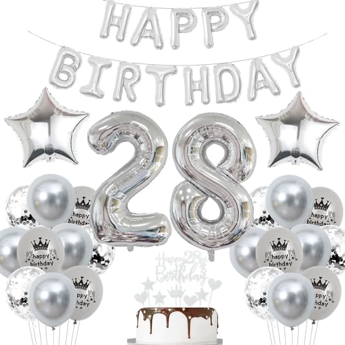 Deko 28. Geburtstag Mann Silber Luftballon 28 Jahre Silber Party Ballons 28 Geburtstag Dekoration 28 Geburtstags ballon Frau Luftballon 28. Geburtstag Silber 28 Jahre Party Deko von Haosell
