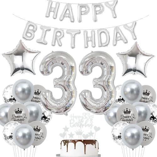 Deko 33. Geburtstag Mann Silber Luftballon 33 Jahre Silber Party Ballons 33 Geburtstag Dekoration 33 Geburtstags ballon Frau Luftballon 33 Jahre Party Deko von Haosell