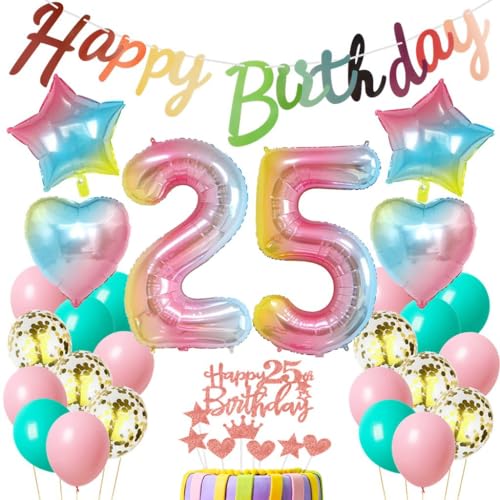 Geburtstagsdeko Frau 25 Jahr, Ballon 25. Geburtstag Rosa,Luftballon 25. Geburtstag Frauen,Geburtstagsdeko 25 Jahr Regenboge,25 Deko Geburtstag Party Frau, Rosa 25. Geburtstag Dekoration von Haosell