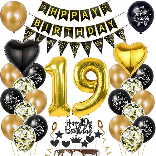 Gold 19. Geburtstag Dekoration für Junge und Mädchen - Ballon Schwarz Gold Luftballons Party Deko Set Gold 19. Geburtstag Dekoration für Junge und Mädchen - Ballon Schwarz Gold Luftballons Party Deko Set von Haosell