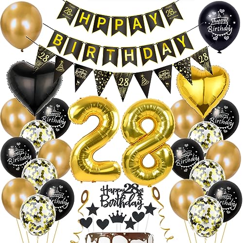 Gold 28. Geburtstag Dekoration Mann Frauen 28 Geburtstag Deko 28 Jahr Geburtstagdeko 28. Ballon Schwarz Gold Deko 28. Luftballons Schwarz Gold Frau 28. Party Deko von Haosell