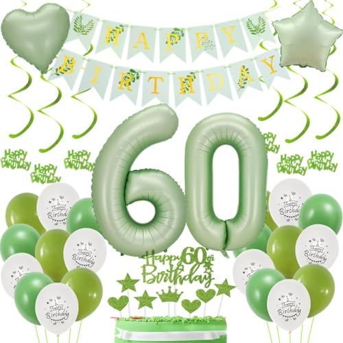 Grün Deko 60. Geburtstag - Luftballons Salbeigrün für Frauen und Männer - Dekoration Set für 60 Jahre Jubiläum Grün Deko 60. Geburtstag - Luftballons Salbeigrün für Frauen und Männer - Dekoration Set für 60 Jahre Jubiläum von Haosell