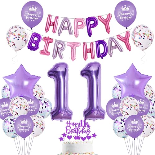 Lila 11 Geburtstag Deko Mädchen Luftballon 11. Geburtstag Mädchen Lila 11 Dekoration Lila Tortendeko Geburtstagsdeko 11 Jahre Lila 11. Party Deko Ballon von Haosell