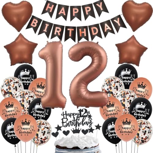 Luftballon 12. Geburtstag Deko, 12 Schokolade Ballons, 12 Geburtstag Deko Dunkelbraun, Geburtstagsdeko 12 Mädchen Braun, 12. Ballon für Mädchen Junge, Braun 12. Geburtstag Party Dekoration von Haosell
