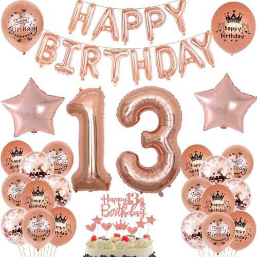 Luftballon 13. Geburtstag Mädchen Rosegold deko Folienballon 13 jahre Geburtstags deko Mädchen Rosegold set happy Birthday 13 Geburtstagsdeko Mädchen Ballon 13 jahre Geburtstag Dekoration set(13) von Haosell