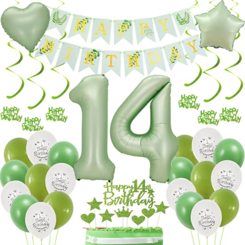 Luftballon 14 Salbeigrün, Geburtstag Dekoration Grün, Deko für 14. Geburtstag Mädchen und Junge, Tortendeko 14 Jahre Luftballon 14 Salbeigrün, Geburtstag Dekoration Grün, Deko für 14. Geburtstag Mädchen und Junge, Tortendeko 14 Jahre von Haosell