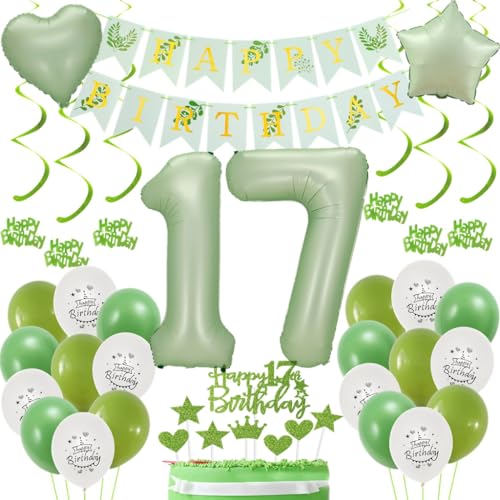 Luftballon 17 Salbeigrün, Geburtstag Dekoration Grün, Deko für 17. Geburtstag, Tortendeko für 17 Jahre Junge und Mädchen Luftballon 17 Salbeigrün, Geburtstag Dekoration Grün, Deko für 17. Geburtstag, Tortendeko für 17 Jahre Junge und Mädchen von Haosell
