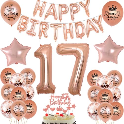 Luftballon 17. Geburtstag Mädchen Rosegold deko Folienballon 17 jahre Geburtstags deko Mädchen Rosegold set happy Birthday 17 Geburtstagsdeko Mädchen Ballon 17 jahre Geburtstag Dekoration set(17) von Haosell