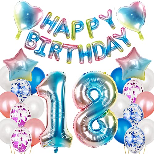 Luftballon 18. Geburtstag Dekoration Set rosa ,18 Geburtstag Deko für mädchen Regenbogen ,balloon 18.Geburtstagsdeko Folienballon 18 Jahre geburtstag frau Deko Happy Birthday 18th für mädchen（18） von Haosell