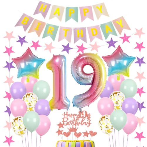 Luftballon 19. Geburtstag Rosa - Deko für Mädchen, Regenbogen Ballon, Geburtstagsdeko Luftballon 19. Geburtstag Rosa - Deko für Mädchen, Regenbogen Ballon, Geburtstagsdeko von Haosell