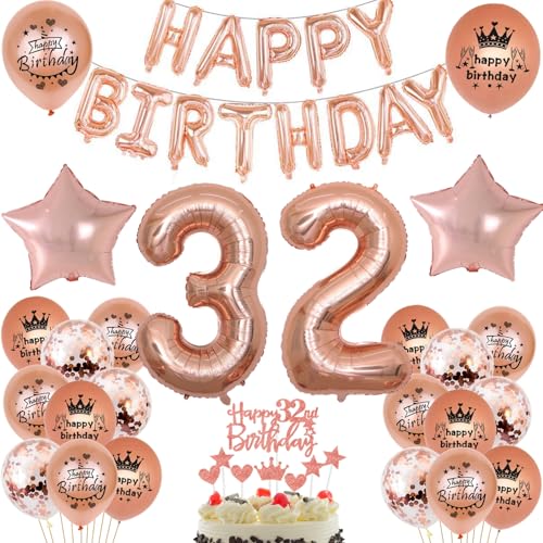 Luftballon 32. Geburtstag frau Rosegold deko Folienballon 32 jahre Geburtstags deko frau Rosegold set happy Birthday 32 Geburtstagsdeko frau Ballon 32 jahre Geburtstag Dekoration Frauen set（32） von Haosell