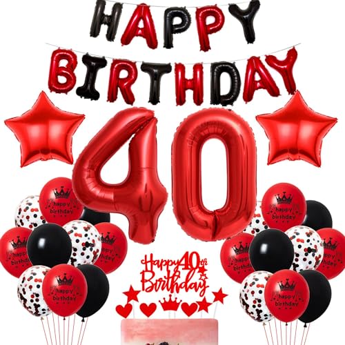 Luftballon 40 Frau Geburtstagsdeko Rot Schwarz 40. Geburtstag Deko Rot 40. Ballons Party Deko Frau 40 Jahre Geburtstagsdeko Rot Schwarz 40. Party Rot Tortendeko 40 Geburtstag von Haosell