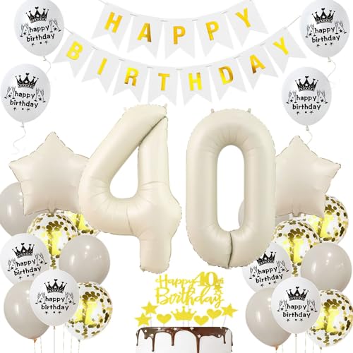 Luftballon 40 Jahr Geburtstag Creme, Deko 40 Geburtstag Frau Mann, 40. Geburtstagsdeko Beige Gold, Ballon 40 Deko Beige, Luftballons 40. Dekorationen Gold, 40. Ballon Frau von Haosell