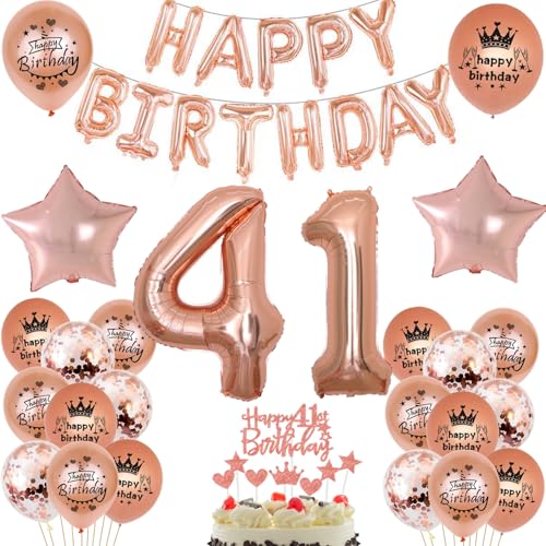 Luftballon 41. Geburtstag frau Rosegold deko Folienballon 41 jahre Geburtstags deko frau Rosegold set happy Birthday 41 Geburtstagsdeko frau Ballon 41 jahre Geburtstag Dekoration Frauen set（41） von Haosell