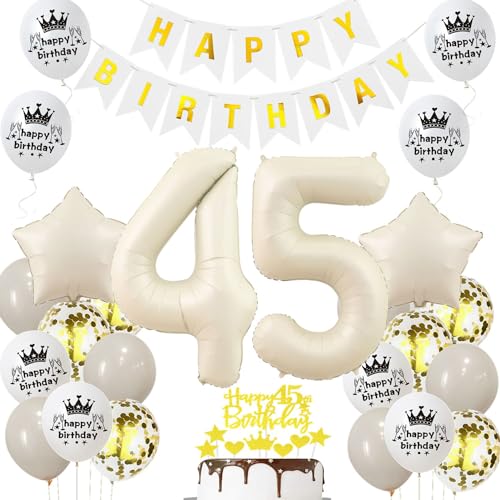 Luftballon 45 Jahr Geburtstag Creme, Deko 45 Geburtstag Frau Mann, 45. Geburtstagsdeko Beige Gold, Ballon 45 Deko Beige, Luftballons 45. Dekorationen Gold, 45. Ballon Frau von Haosell