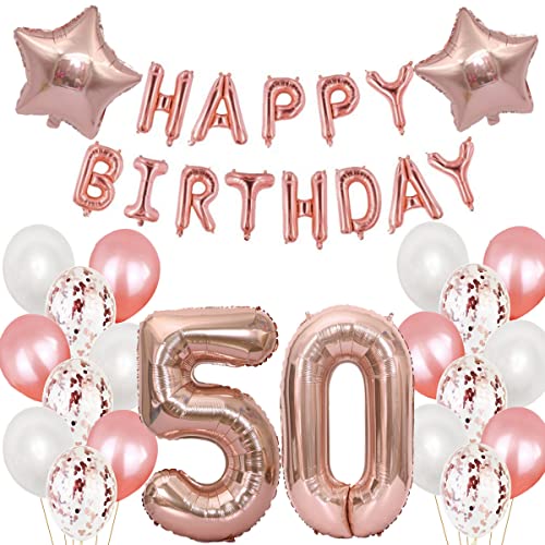 Luftballon 50. Geburtstag frau Rosegold deko Folienballon 50 jahre Geburtstags deko frau Rosegold set happy Birthday 50 Geburtstagsdeko frau Ballon 50 jahre Geburtstag Dekoration Frauen set（50） von Haosell